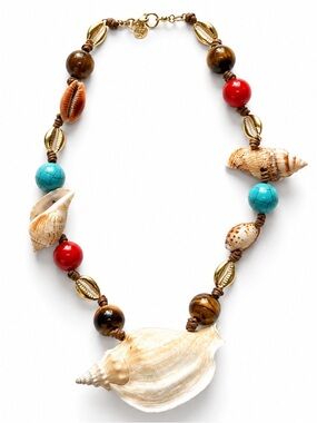 NEW Mayamar Coral Bay Natural Shell & Stone Statement Necklace Coastal Mermaid